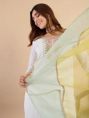 Gulnaar Ivory Pastel Embroidered Kurta Set