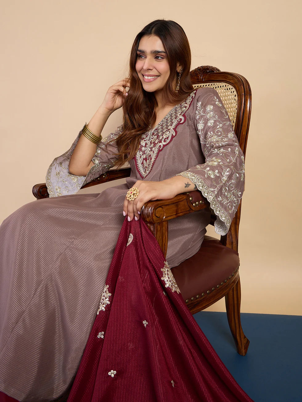 Ira Embroidered Silk Blend Kurta Set