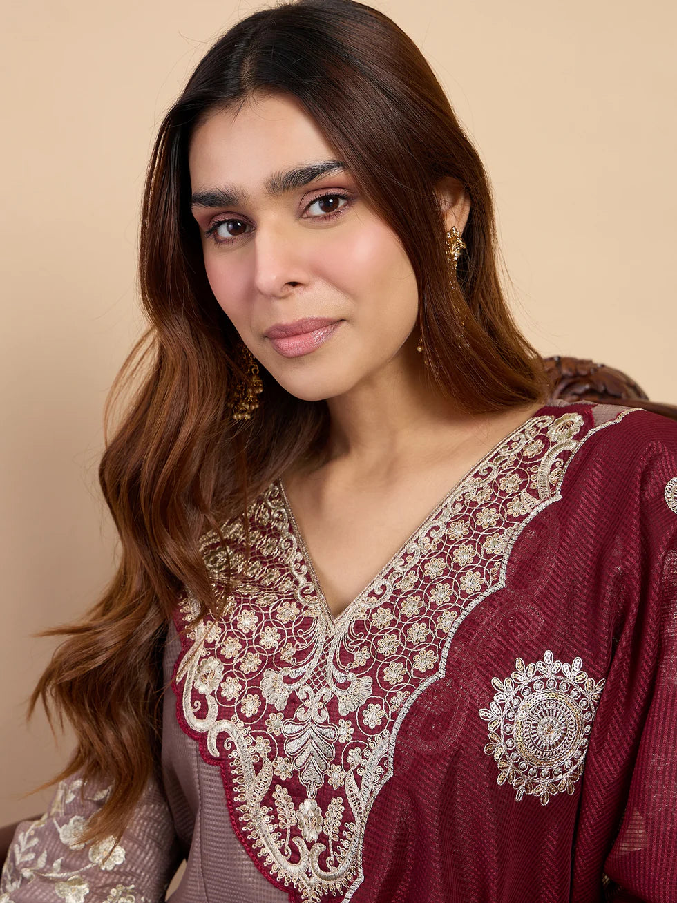 Ira Embroidered Silk Blend Kurta Set