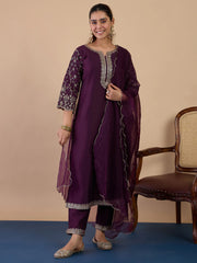 Mehrunisa Plum Embroidered Kurta Set