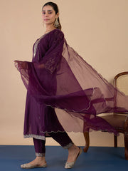 Mehrunisa Plum Embroidered Kurta Set