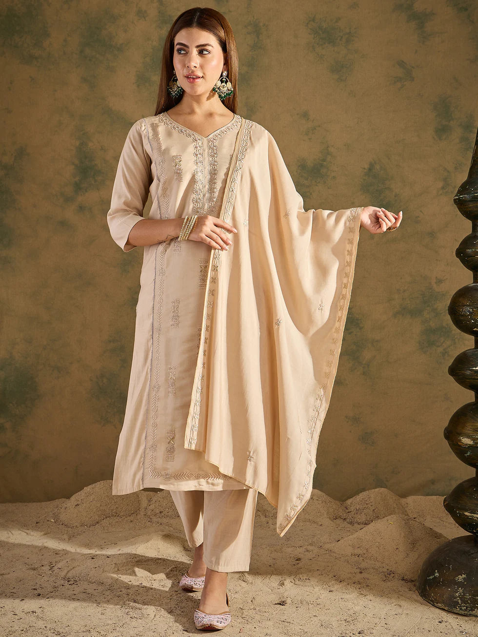 Beige Grace Embroidered Set