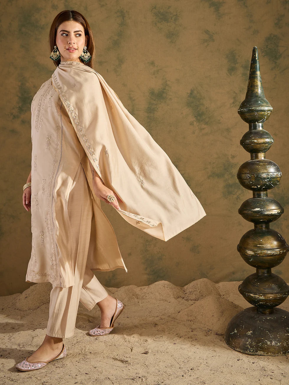 Beige Grace Embroidered Set
