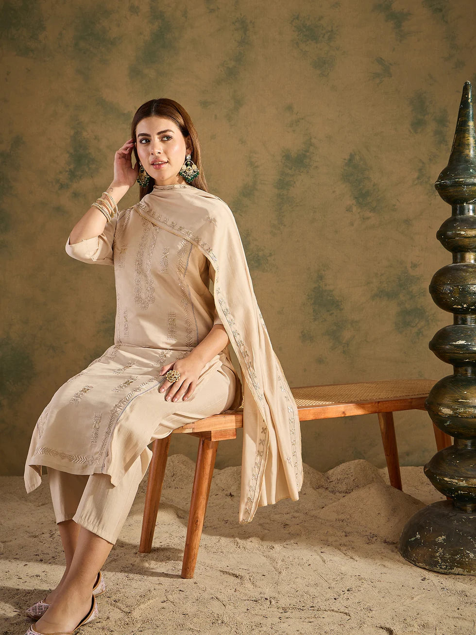 Beige Grace Embroidered Set