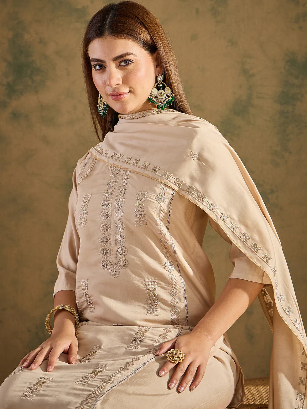 Beige Grace Embroidered Set
