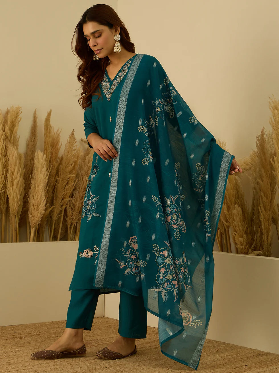 Teal Floral Elegance Set