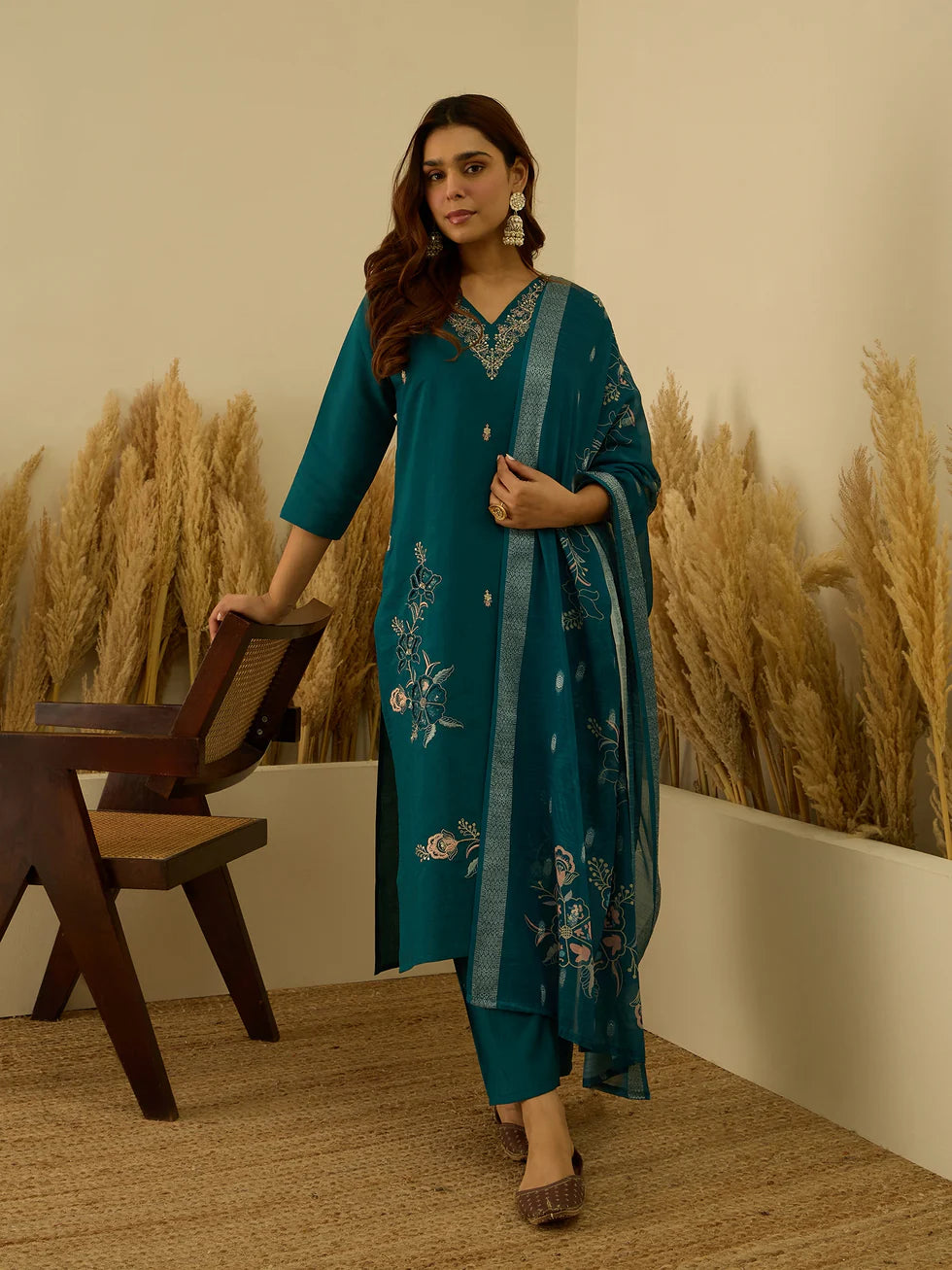 Teal Floral Elegance Set