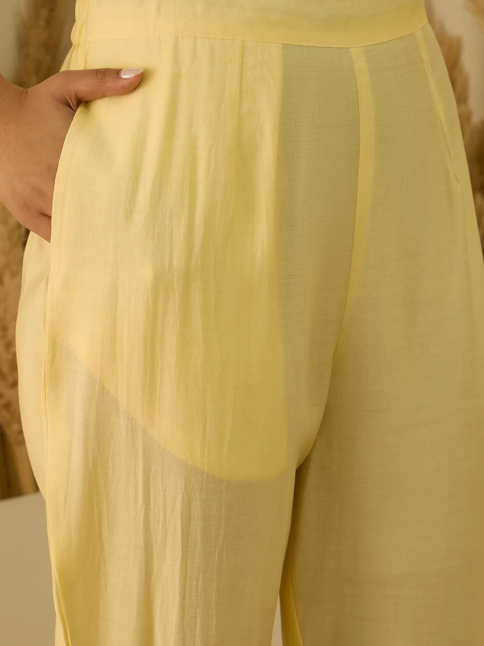Aanya Women’s Yellow Festive Embroidered Yoke Straight Kurta Pant Set