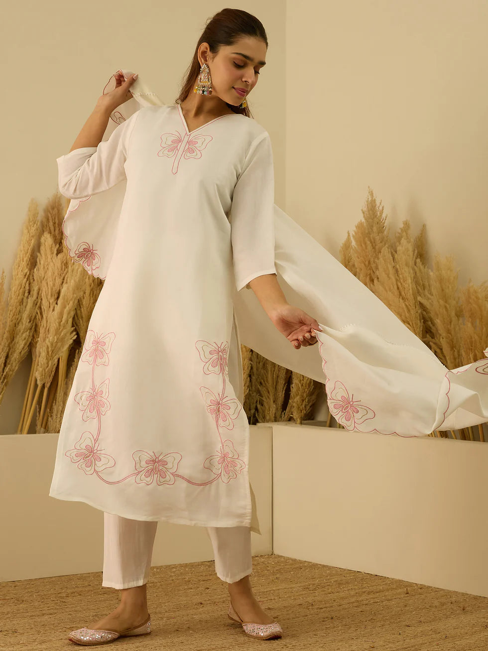 Ivory Papillon Embroidered Festive Set