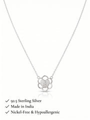 925 Sterling Silver Floral Heart CZ Pendant Necklace for Women