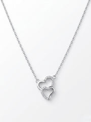 925 Sterling Silver Romantic Double Heart CZ Necklace for Women