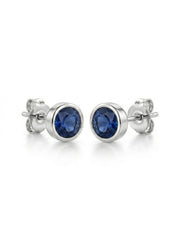925 Silver Round Blue Stud Earrings for Women