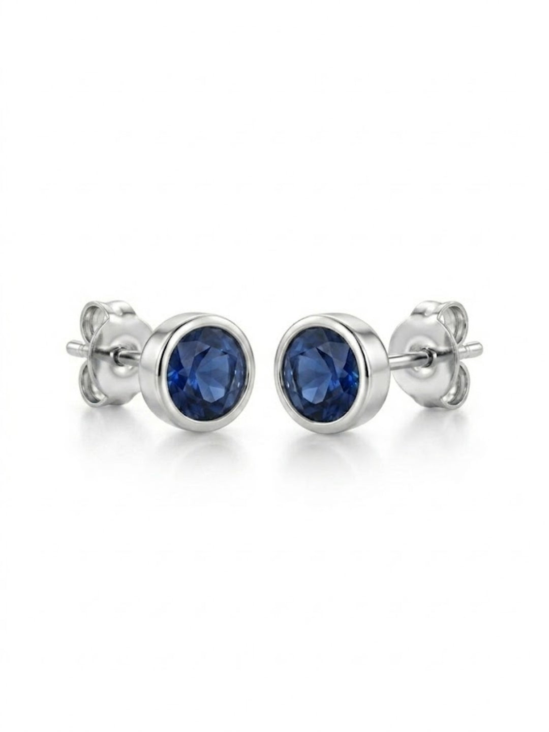 925 Silver Round Blue Stud Earrings for Women