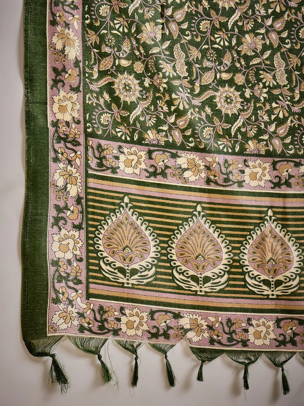 Floral Embroidered Cotton Blend V Neck Kurta Trouser & Dupatta Set