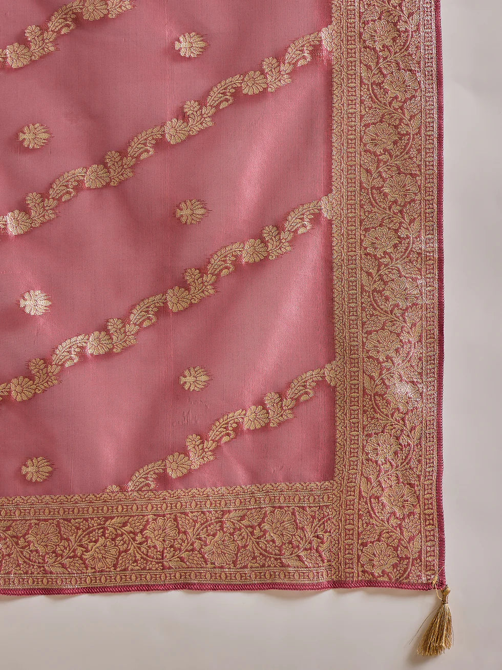 Floral Embroidered Viscose Rayon Round Neck Kurta Trouser & Dupatta Set
