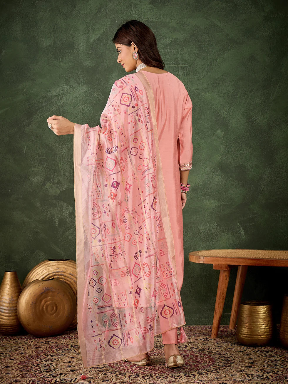 Floral Embroidered Silk Kurta Set