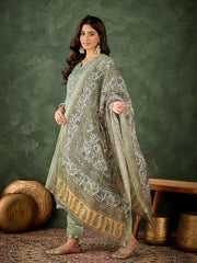 Gulnaar Sage Green Printed Kurta Set
