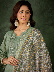 Gulnaar Sage Green Printed Kurta Set