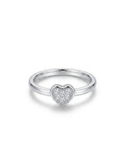 925 Silver Dainty Heart Sparkle Ring for Women
