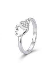 925 Silver Double Heart Love Ring for Women
