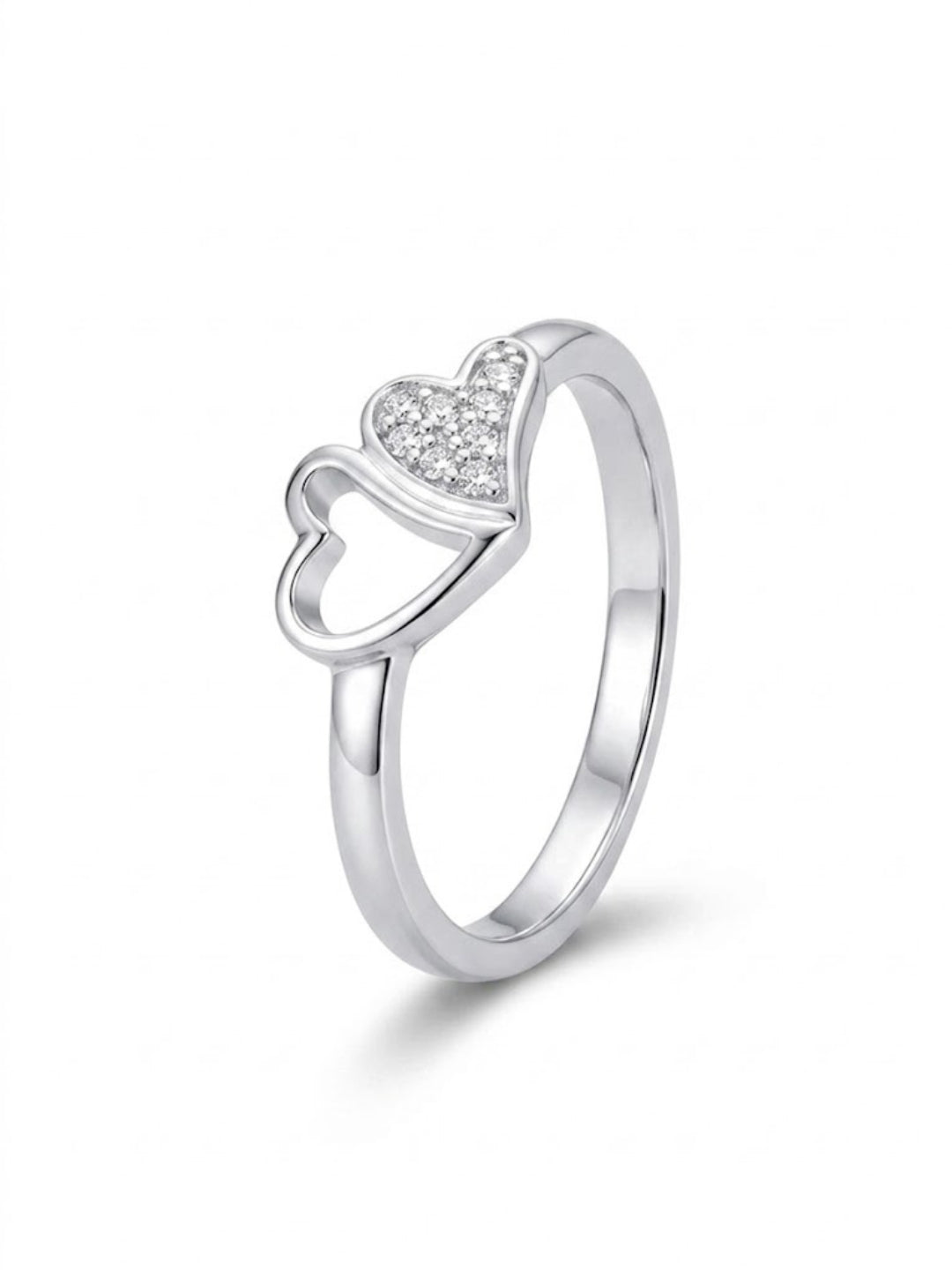 925 Silver Double Heart Love Ring for Women