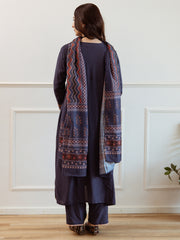 Blue Embroidered Straight Kurta Trousers With Dupatta Set