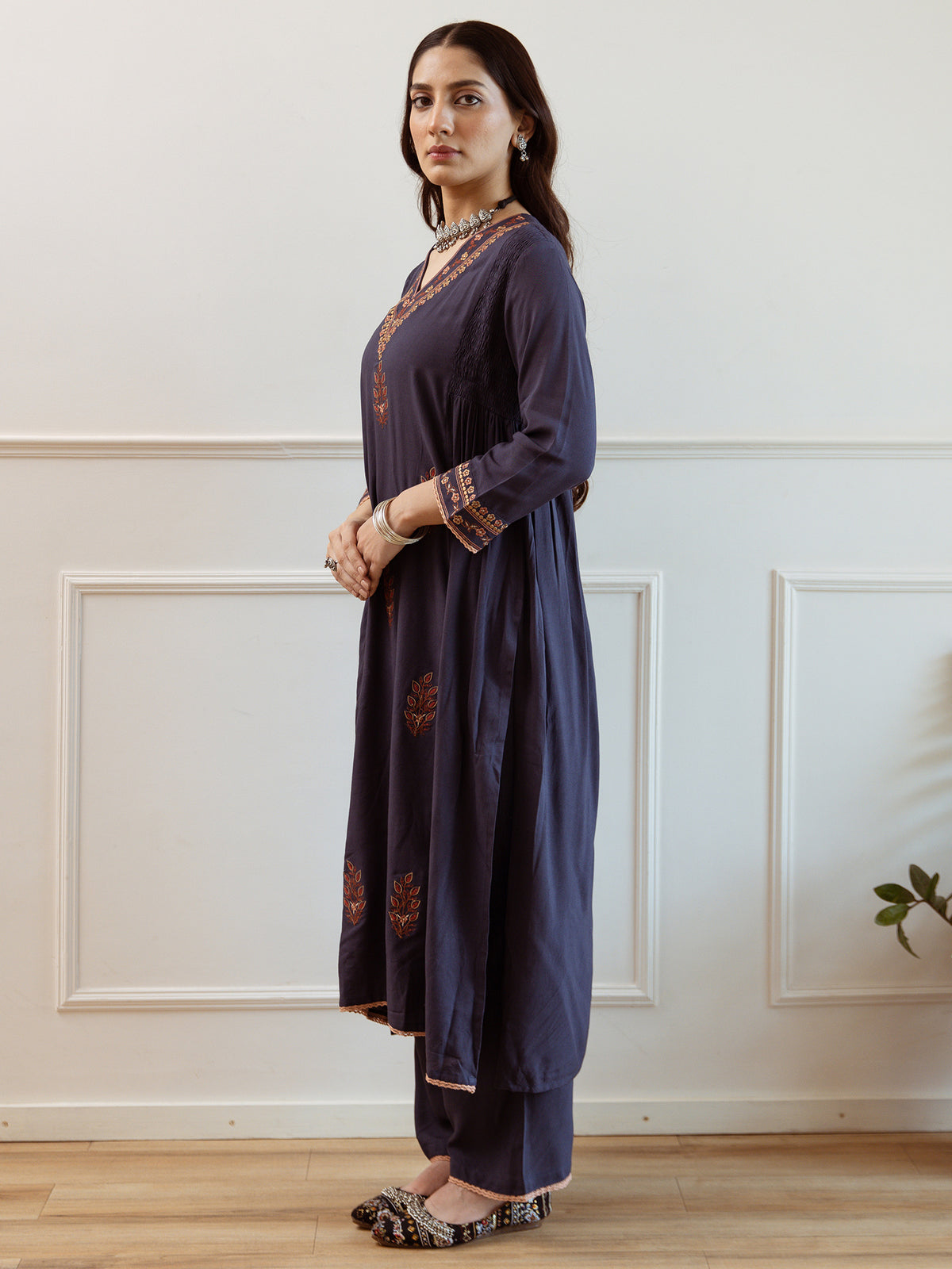 Blue Embroidered Straight Kurta Trousers With Dupatta Set