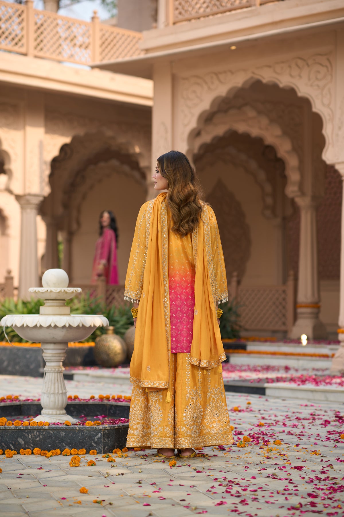 Yellow Embroidered Straight Kurta Palazzos With Dupatta Set