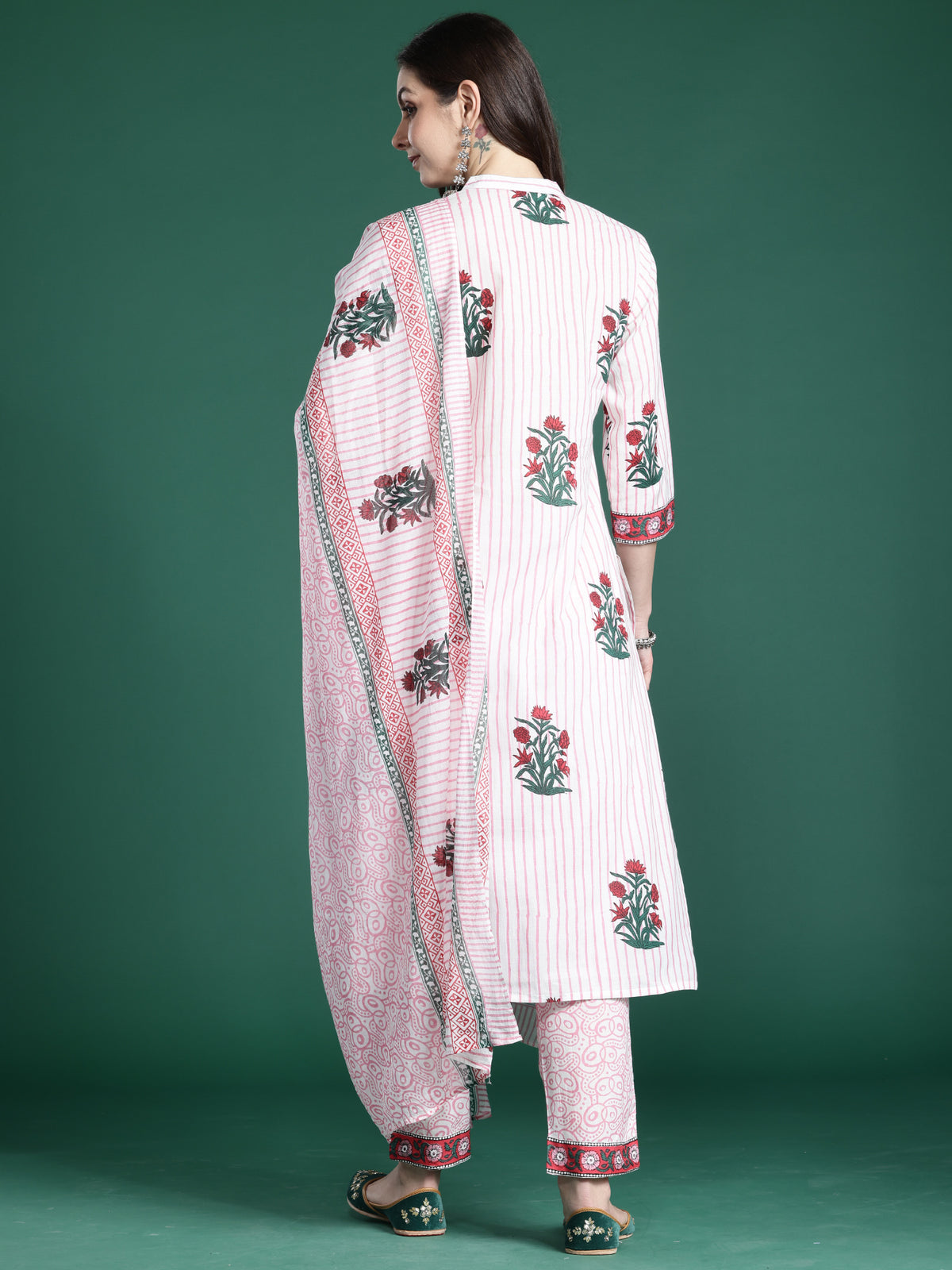 Pink Printed Straight Kurta Trousers With Dupatta Set