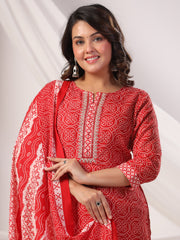 Maroon Printed Straight Kurta Trousers With Dupatta Set