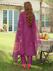 Purple Embroidered A-Line Kurta Trousers With Dupatta Set