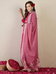Pink Embroidered Straight Kurta Trousers With Dupatta Set