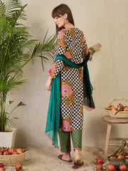 Multi Printed Straight Kurta Trousers With Dupatta Set