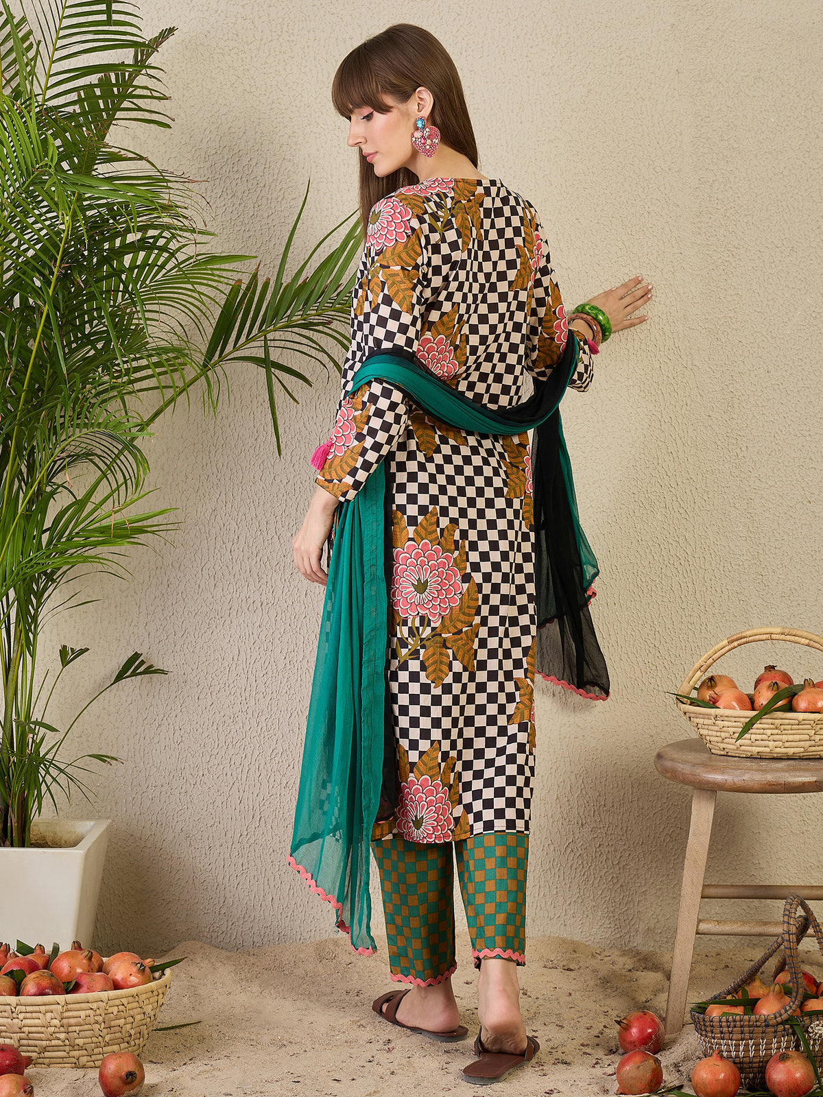Multi Printed Straight Kurta Trousers With Dupatta Set