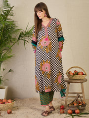 Multi Printed Straight Kurta Trousers With Dupatta Set