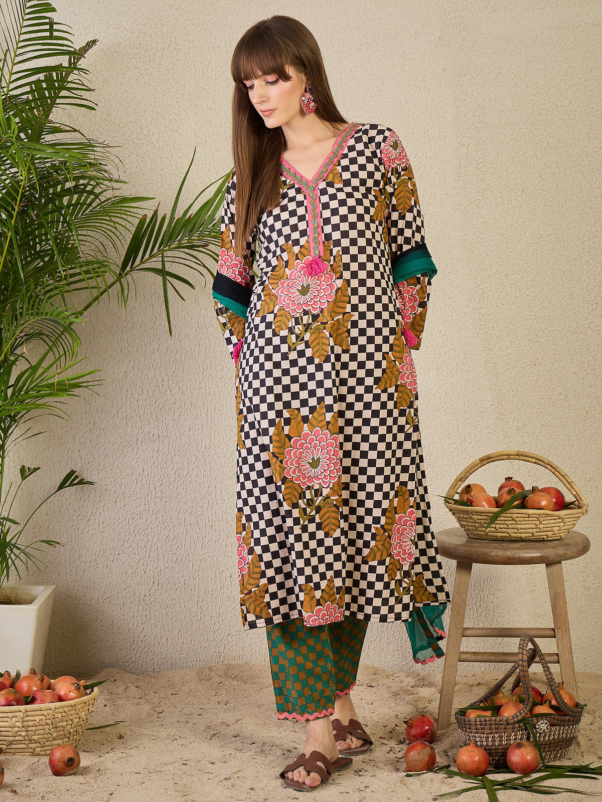 Multi Printed Straight Kurta Trousers With Dupatta Set