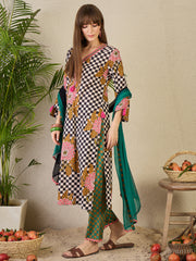 Multi Printed Straight Kurta Trousers With Dupatta Set
