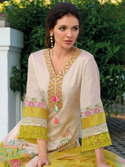 Yellow Embroidered Straight Kurta Trousers With Dupatta Set