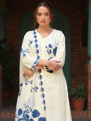 Off White Printed Straight Kurta Palazzos With Dupatta Set