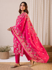 Pink Printed Straight Kurta Trousers With Dupatta Set