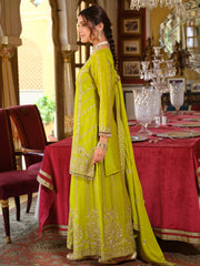 Green Embroidered Straight Kurta Palazzos With Dupatta Set