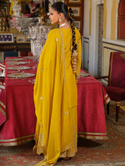 Yellow Embroidered Straight Kurta Palazzos With Dupatta Set