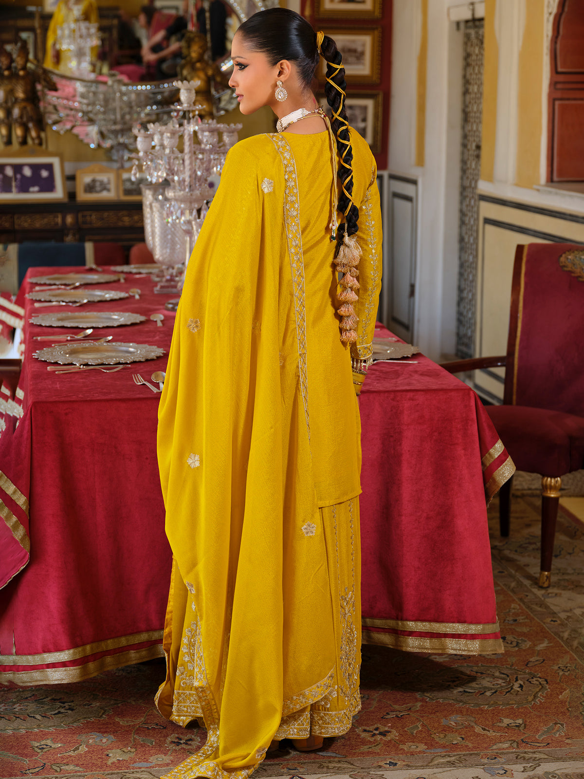 Yellow Embroidered Straight Kurta Palazzos With Dupatta Set