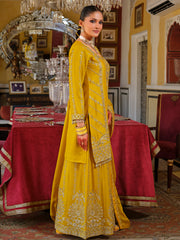 Yellow Embroidered Straight Kurta Palazzos With Dupatta Set