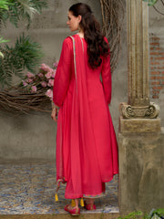 Pink Embroidered A-Line Kurta Trousers With Dupatta Set