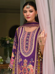 Purple Printed A-Line Kurta Palazzos With Dupatta Set
