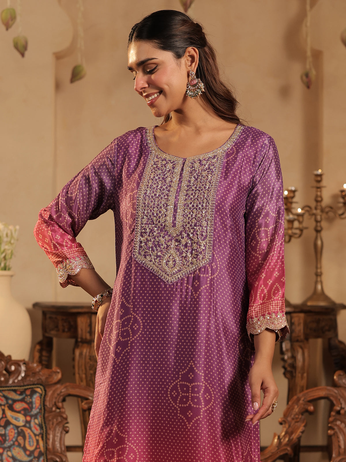 Pink Printed Straight Kurta Trousers With Dupatta Set