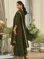 Green Embroidered Straight Kurta Palazzos With Dupatta Set
