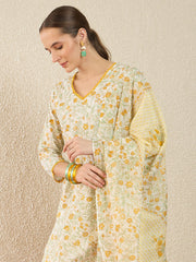 Off White Printed Straight Kurta Trousers With Dupatta Set