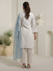 Off White Embroidered Straight Kurta Trousers With Dupatta Set